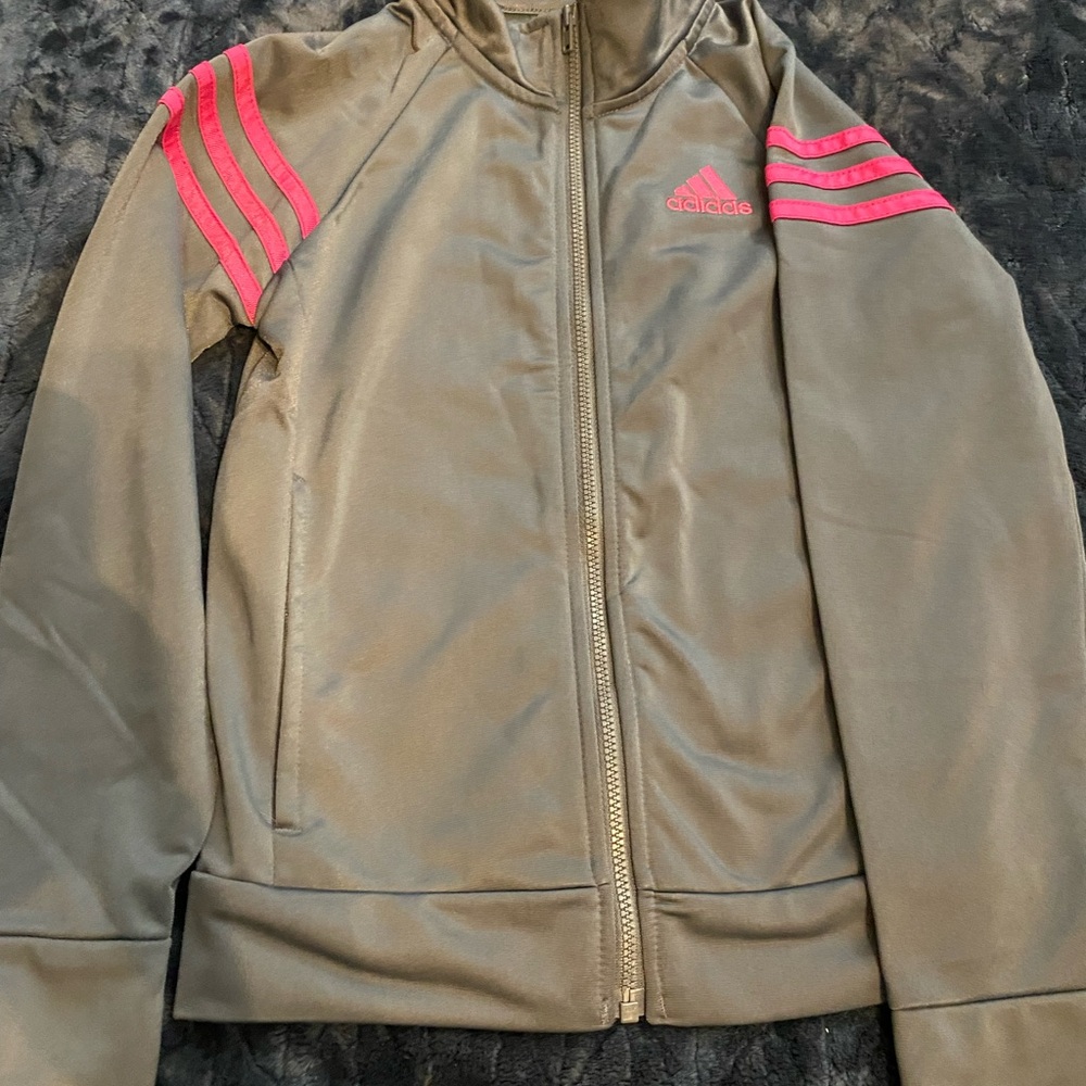 Girls 7/8 Adidas Green and Pink Track Jacket